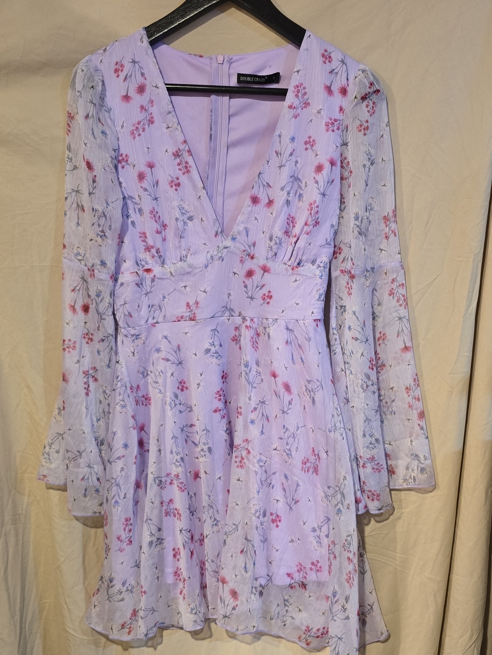 Lavender Floral Long-Sleeve Mini Dress